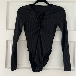 Reformation Lace-up Black Ribbed Bodysuit